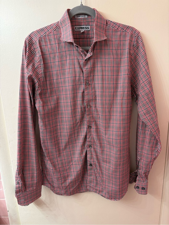 Express Other - Express Men's Red and Black Micro-Check Dress Shirt